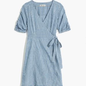 Madewell gingham wrap dress with shirred-s…